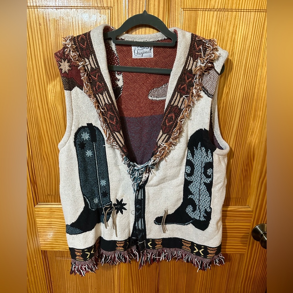 Vintage Rosalee Original Vest Size Large Southwest Country Boots Fringe Buttons